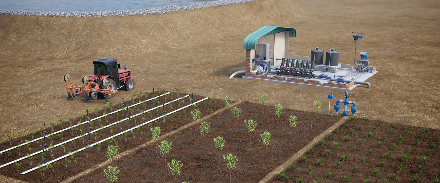 Soluciones de riego de precisión para cultivos en campo abierto.